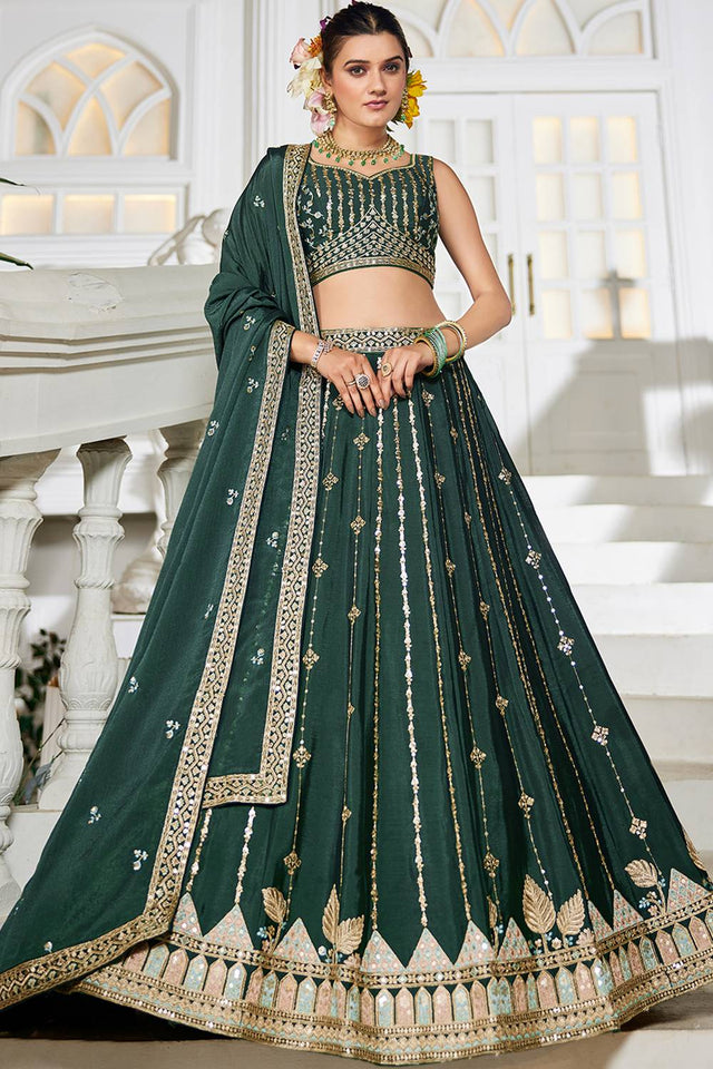 Green Sequin with Embroidered Georgette Lehenga (ACZ9917)