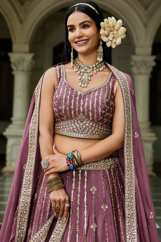 Multi Color Sequin with Embroidered Georgette Lehenga (ACZ9918)