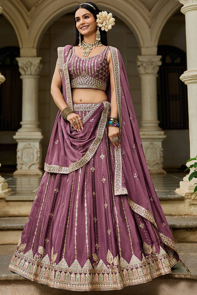 Multi Color Sequin with Embroidered Georgette Lehenga (ACZ9918)