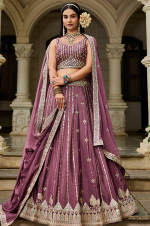 Multi Color Sequin with Embroidered Georgette Lehenga (ACZ9918)