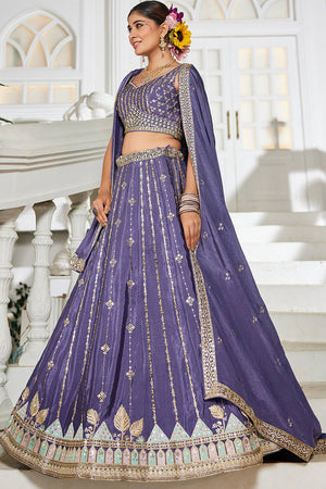 Violet Sequin with Embroidered Georgette Lehenga (ACZ9920)