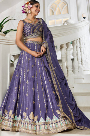Violet Sequin with Embroidered Georgette Lehenga (ACZ9920)