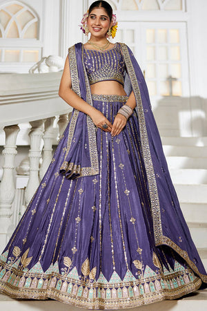 Violet Sequin with Embroidered Georgette Lehenga (ACZ9920)