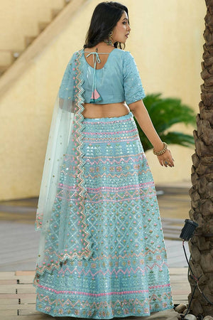 Sea Green Sequin with Embroidered Georgette Lehenga (AD-Aqua)