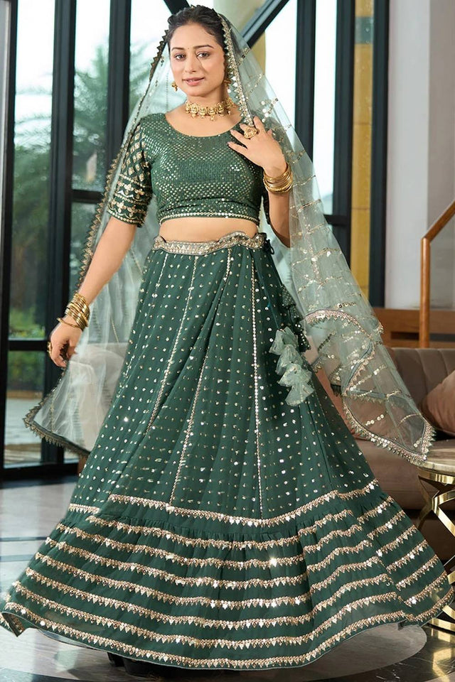 Green Sequin Georgette Lehenga (AD-green-full)