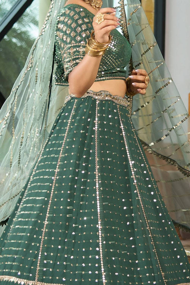 Green Sequin Georgette Lehenga (AD-green-full)