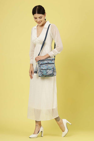 Lush Grey And Multi Floral Printed Polycotton Sling Bag