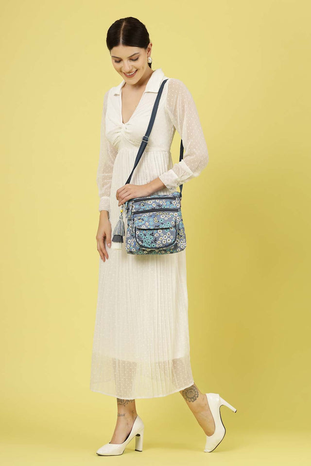 Lush Grey And Multi Floral Printed Polycotton Sling Bag