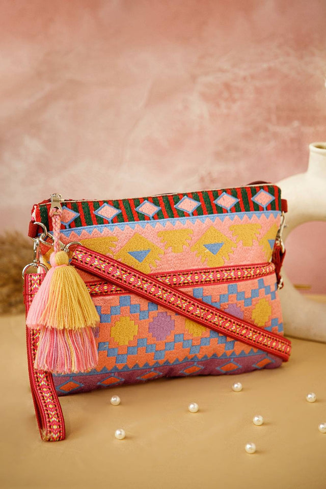 Multi Color Embroidered Jacquard Sling Bag