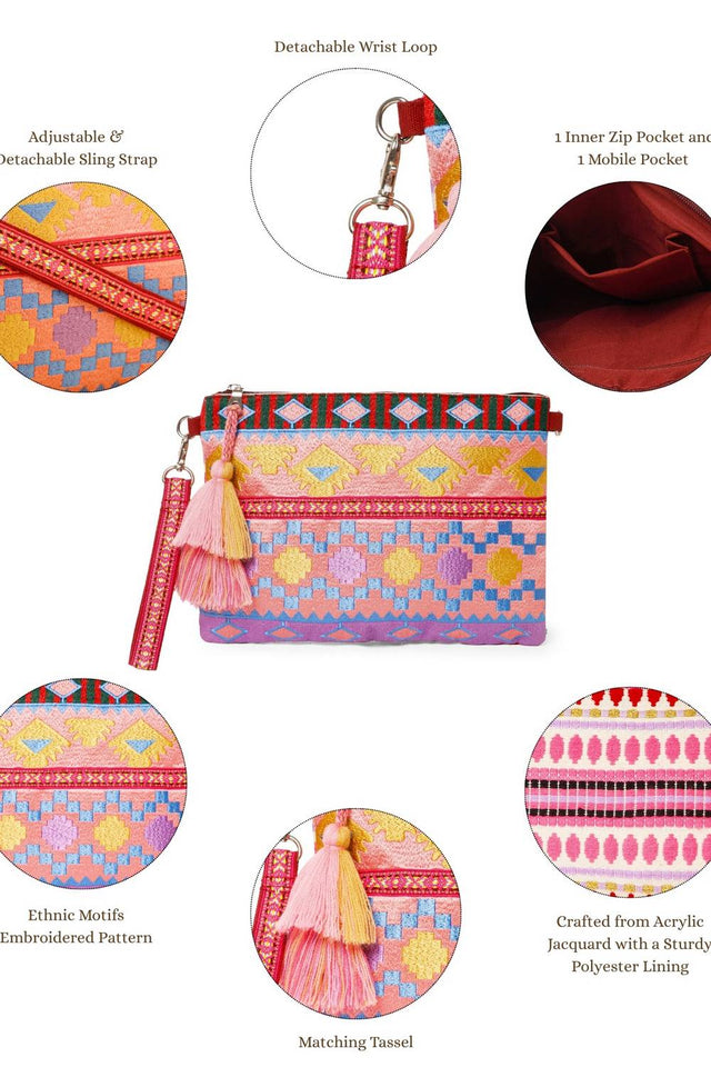 Multi Color Embroidered Jacquard Sling Bag