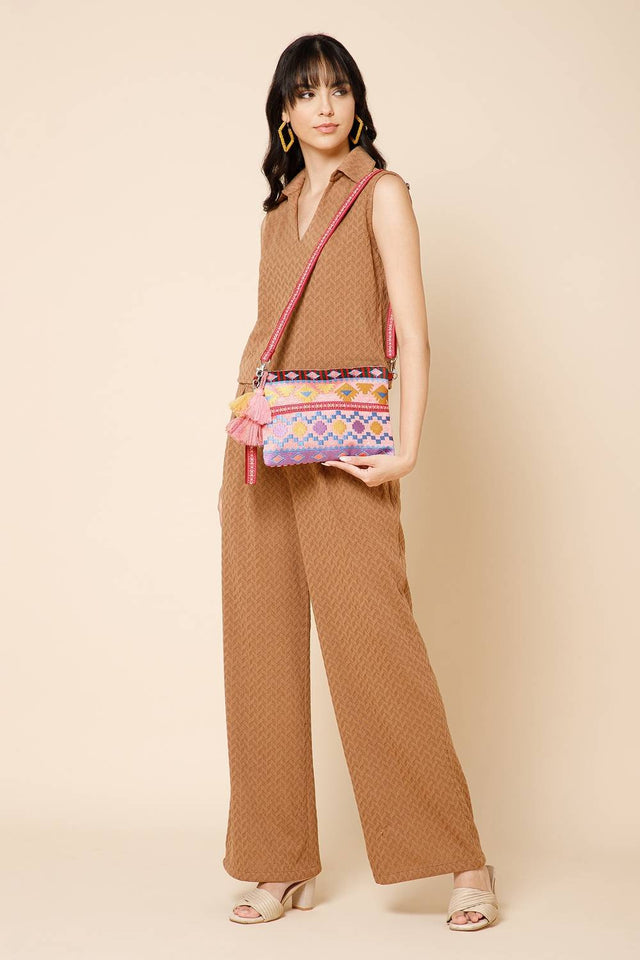 Multi Color Embroidered Jacquard Sling Bag