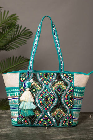 Multi Color Embroidered Jacquard Tote Bag