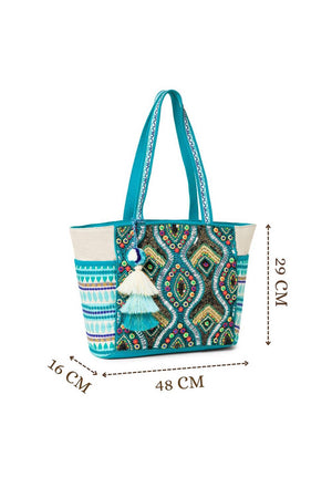 Multi Color Embroidered Jacquard Tote Bag