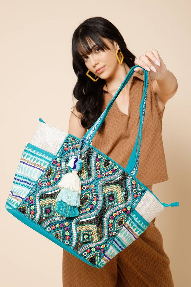 Multi Color Embroidered Jacquard Tote Bag