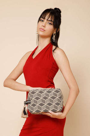 Multi Color Jacquard Canvas Clutch