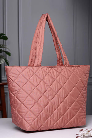 Coral Polyester Diamond Quilted Hand Bag