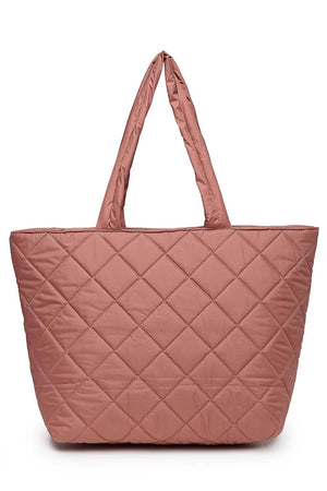 Coral Polyester Diamond Quilted Hand Bag