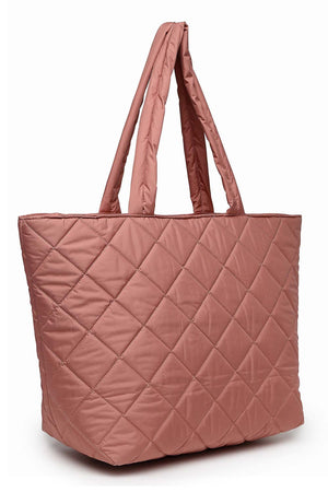 Coral Polyester Diamond Quilted Hand Bag