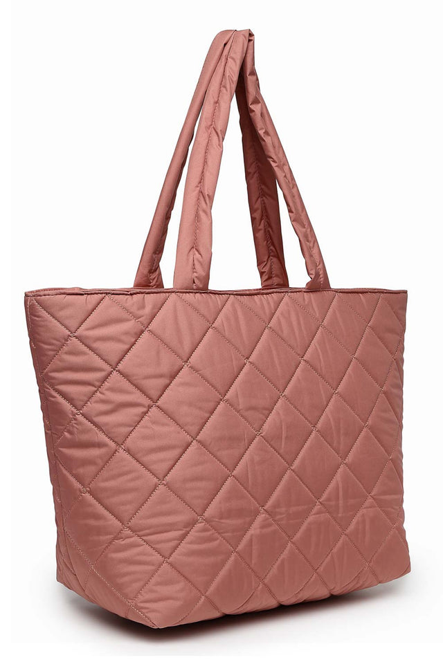 Coral Polyester Diamond Quilted Hand Bag