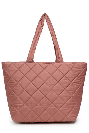 Coral Polyester Diamond Quilted Hand Bag
