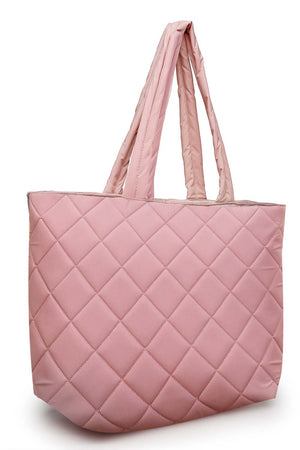 Baby Pink Polyester Diamond Quilted Hand Bag