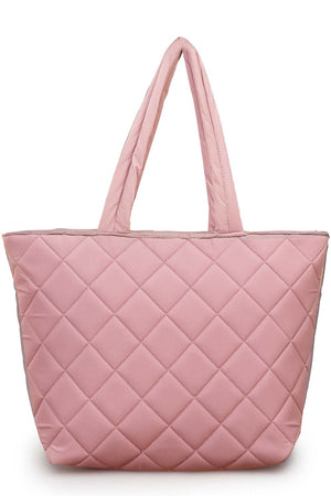 Baby Pink Polyester Diamond Quilted Hand Bag