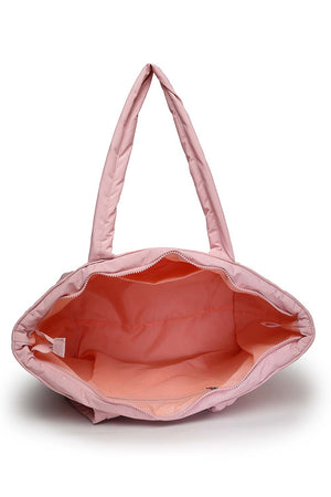 Baby Pink Polyester Diamond Quilted Hand Bag