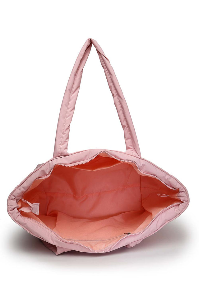 Baby Pink Polyester Diamond Quilted Hand Bag