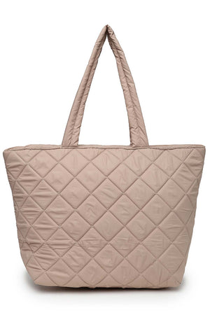Tan Polyester Diamond Quilted Hand Bag