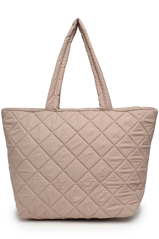 Tan Polyester Diamond Quilted Hand Bag