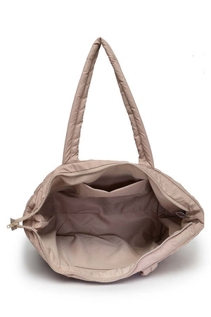 Tan Polyester Diamond Quilted Hand Bag