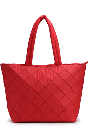 Red Diamond Quilted Polyester Hand Bag