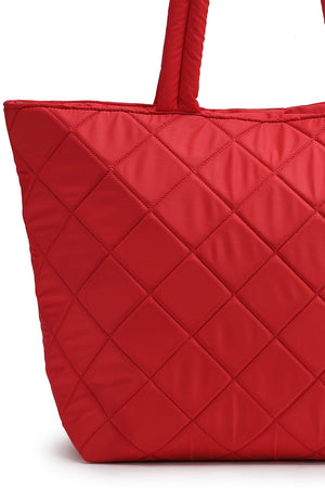 Red Diamond Quilted Polyester Hand Bag