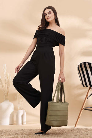 Olive Green Polyester Striped Quilted Hand Bag