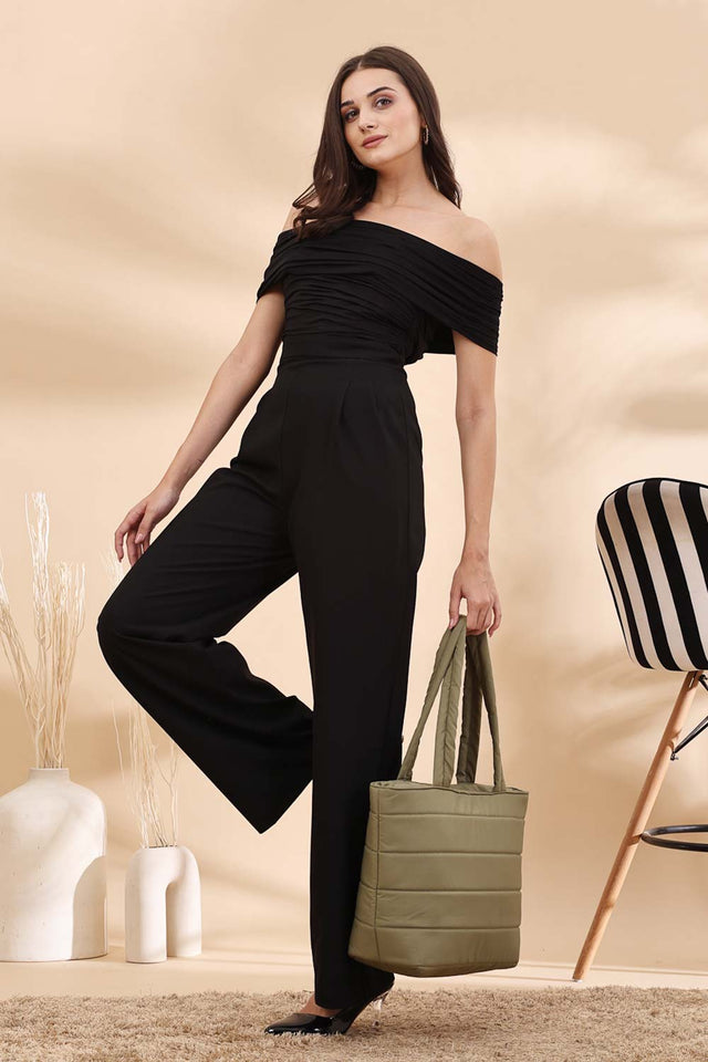 Olive Green Polyester Striped Quilted Hand Bag