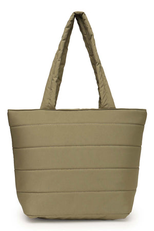 Olive Green Polyester Striped Quilted Hand Bag