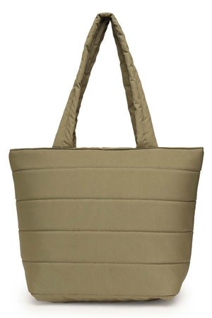 Olive Green Polyester Striped Quilted Hand Bag