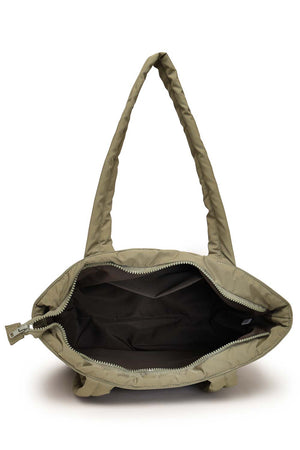 Olive Green Polyester Striped Quilted Hand Bag