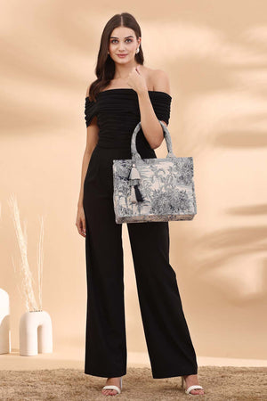 Beige Jacquard Cotton Hand Bag