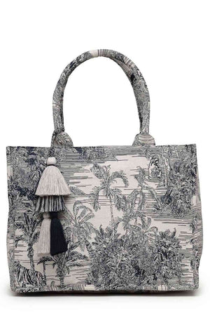 Beige Jacquard Cotton Hand Bag