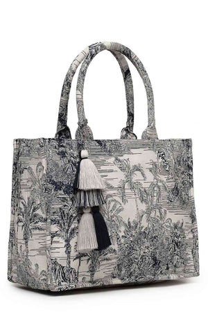Beige Jacquard Cotton Hand Bag