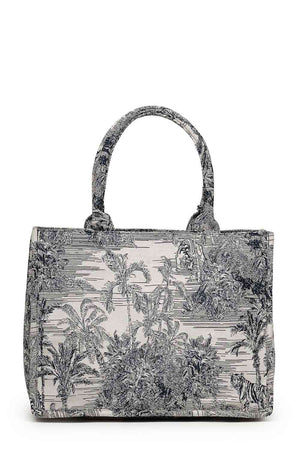 Beige Jacquard Cotton Hand Bag