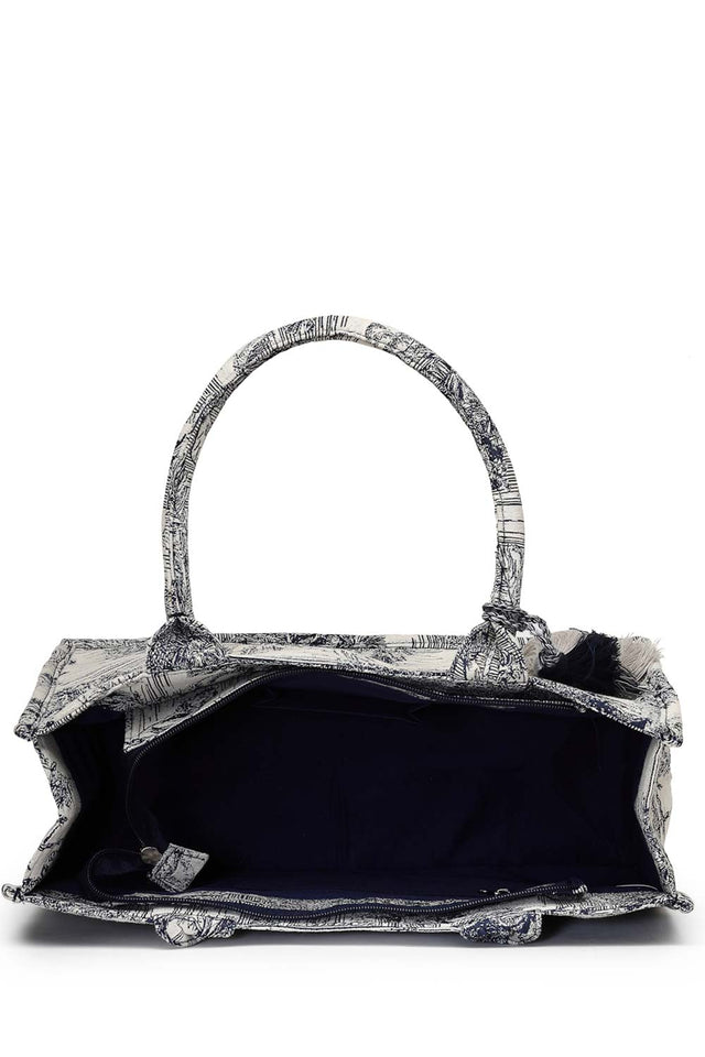 Beige Jacquard Cotton Hand Bag