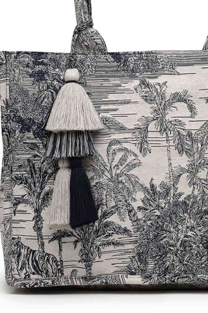 Beige Jacquard Cotton Hand Bag