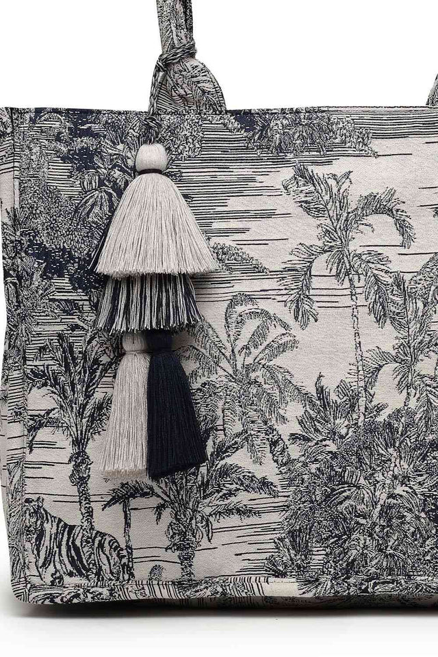 Beige Jacquard Cotton Hand Bag