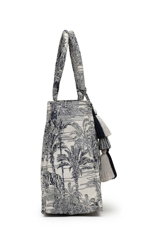 Beige Jacquard Cotton Hand Bag