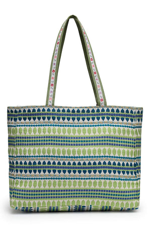 Off White Floral Embroidered Cotton Tote Bag