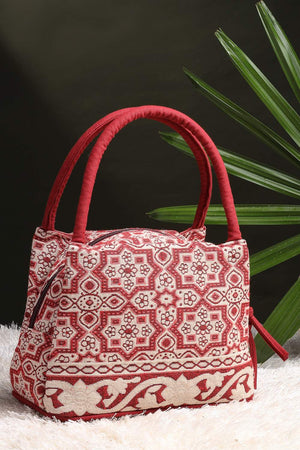 Maroon Jacquard Cotton Hand Bag