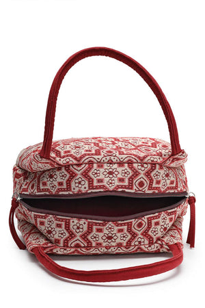 Maroon Jacquard Cotton Hand Bag