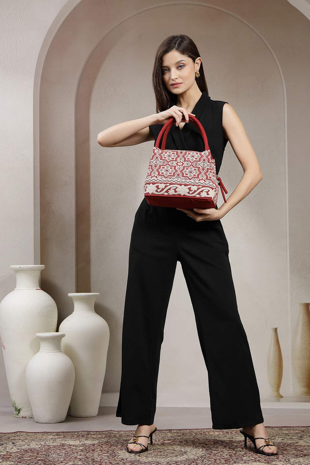 Maroon Jacquard Cotton Hand Bag